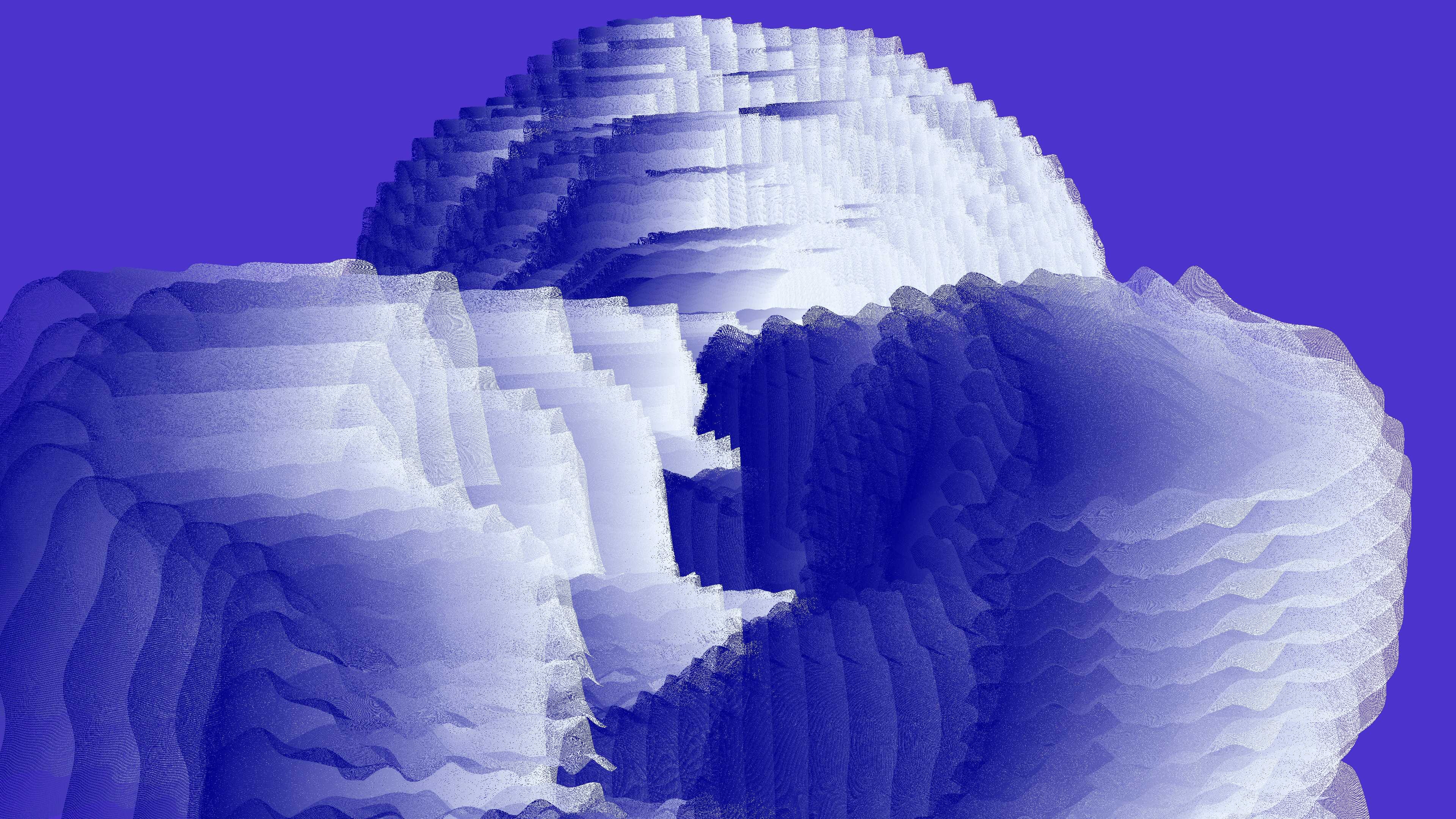 First frame from final scene - Perlin noise is used to alter the radius at which a Harmonograph is positioned, creating a noisier, more turbulent effect
